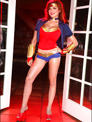 Busty Tessa gets into costume as Wonder Woman for Halloween